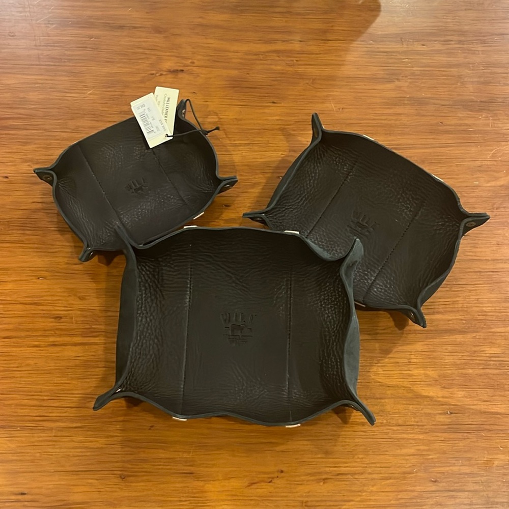 Will Leather Goods 3 Piece Leather Valet Tray Set new Black